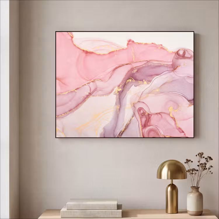 Goud - Marmer - Roze Textielframe zwart klein -sfeer2