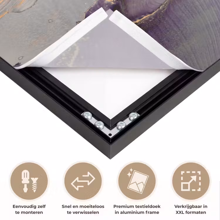 Goud - Paars - Marmer Textielframe zwart klein -USP_closeupNL