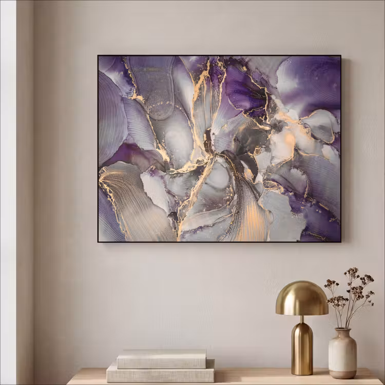 Goud - Paars - Marmer Textielframe zwart klein -sfeer2
