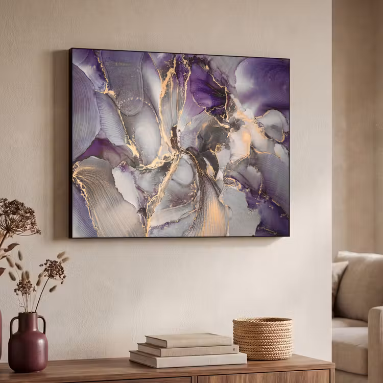 Goud - Paars - Marmer Textielframe zwart klein -sfeer3