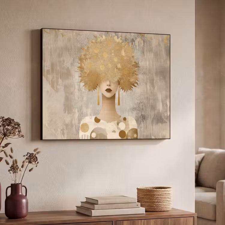 Goud - Portret - Vrouw Textielframe - compleet frame klein -sfeer3