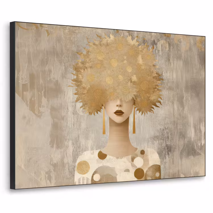 Goud - Portret - Vrouw Textielframe zwart klein -3d