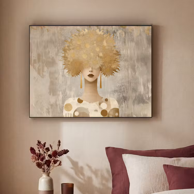 Goud - Portret - Vrouw Textielframe zwart klein -sfeer1