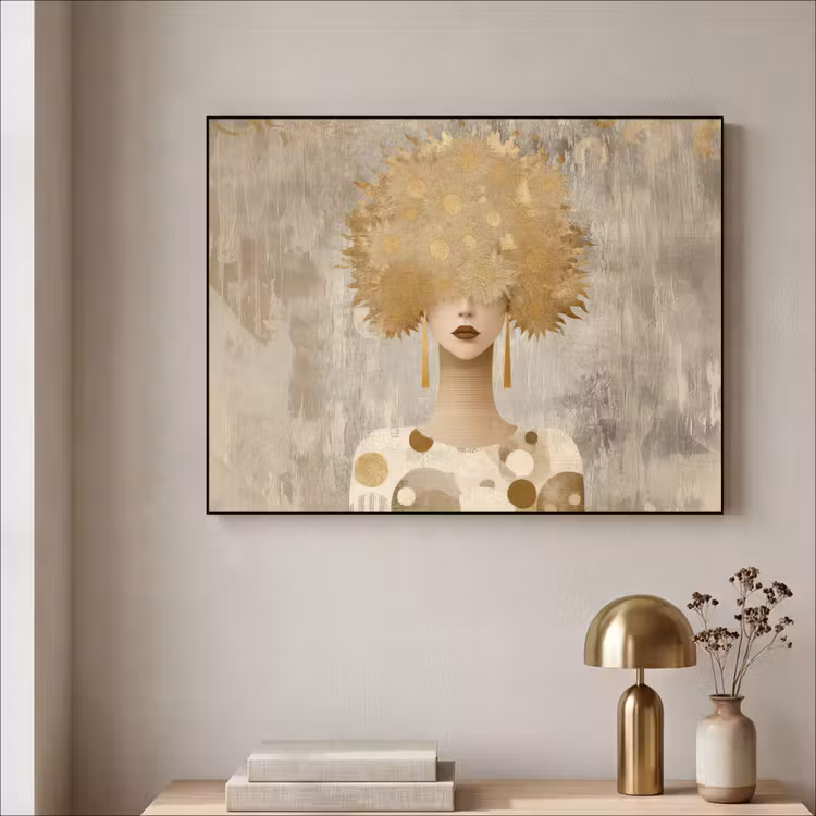 Goud - Portret - Vrouw Textielframe - compleet frame klein -sfeer2