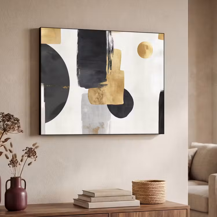 Goud - Rechthoeken - Cirkels - Abstract Textielframe - compleet frame klein -sfeer3