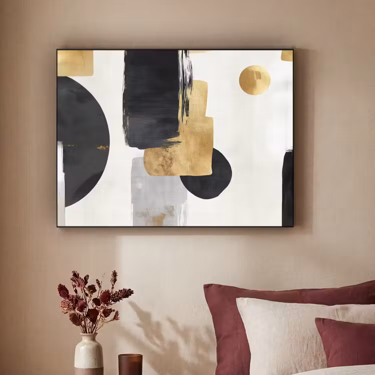 Goud - Rechthoeken - Cirkels - Abstract Textielframe zwart klein -sfeer1