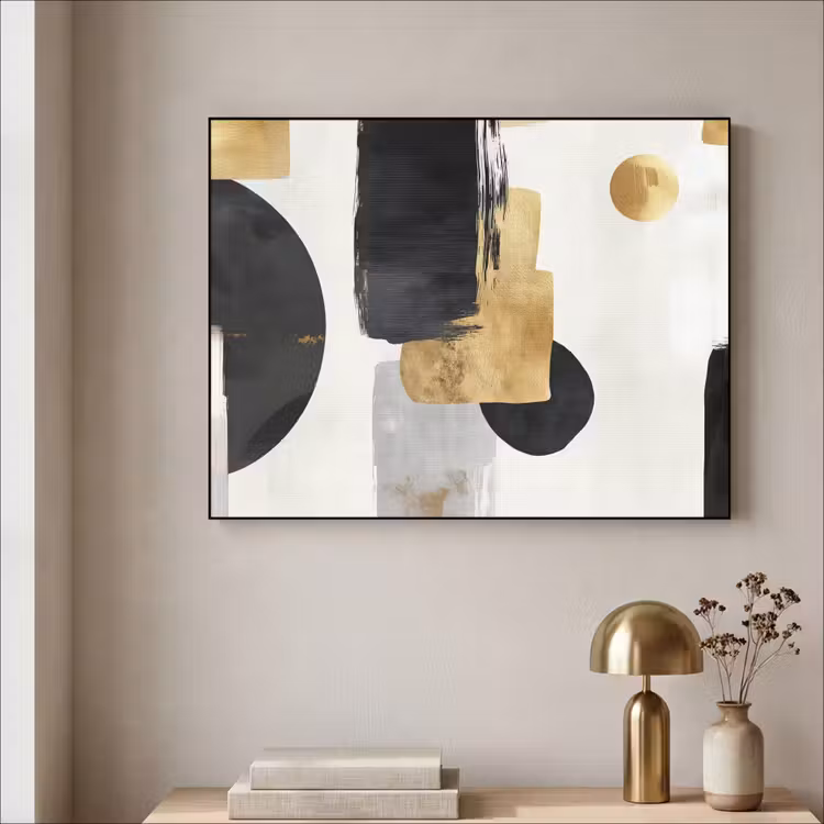 Goud - Rechthoeken - Cirkels - Abstract Textielframe - compleet frame klein -sfeer2