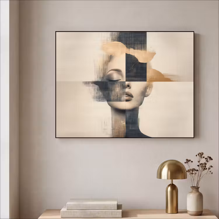 Goud - Vrouw - Rechthoeken Textielframe - compleet frame klein -sfeer2