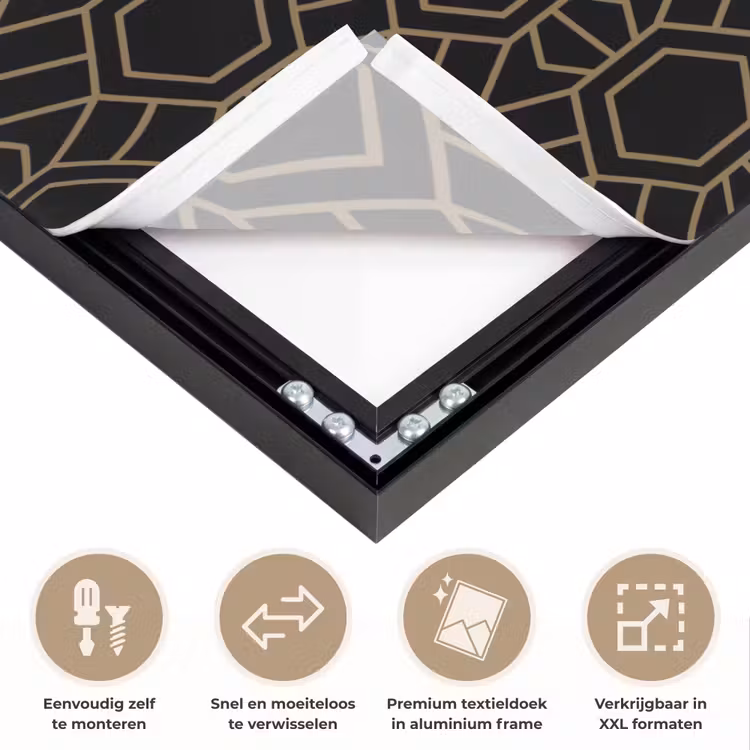 Goud - Zwart - Rozetstructuur Textielframe zwart klein 947 -USP_closeupNL