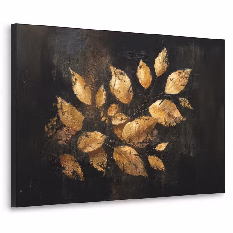 Gouden Bladeren op Donkere Achtergrond Textielframe - compleet frame klein -3d