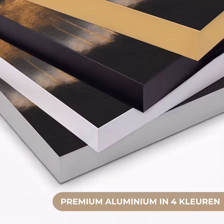 Gouden Bomen in Mistig Landschap Textielframe zwart klein -USP_kleurenNL