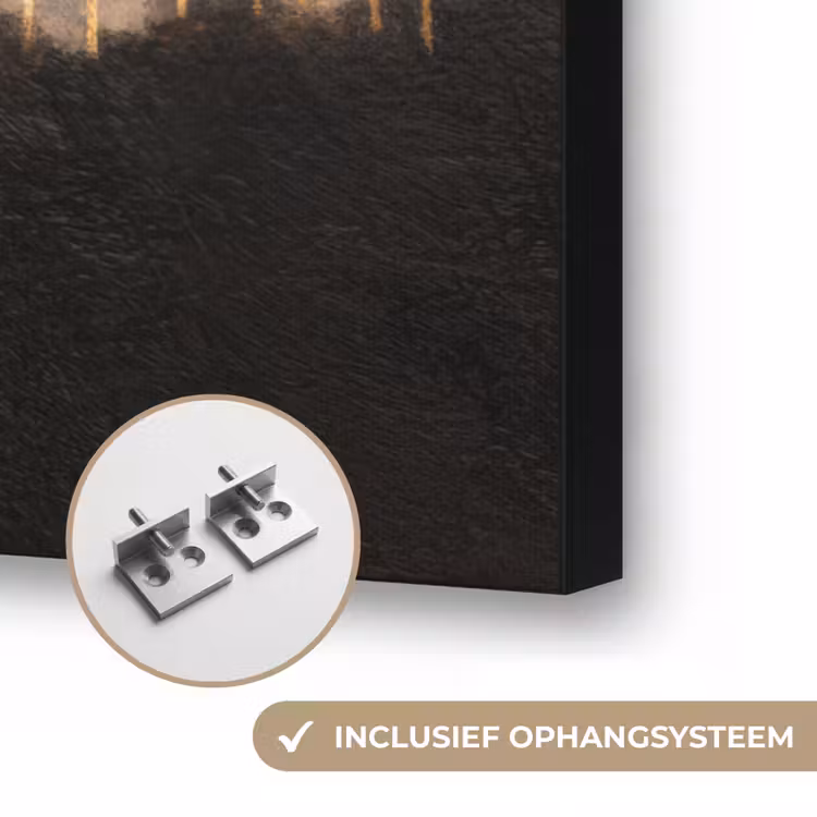 Gouden Bomen in Mistig Landschap Textielframe zwart klein -USP_ophangsysteemNL