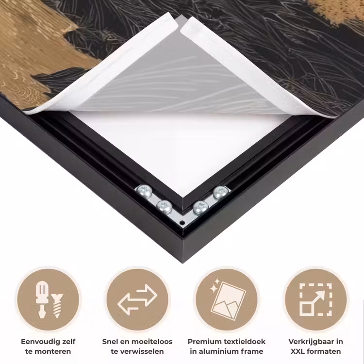 Gouden rivier - Bergen - Maan - Sterrenhemel Textielframe zwart klein -USP_closeupNL