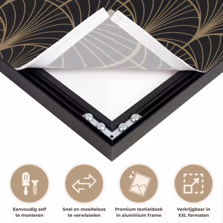 Gouden - Waaiers - Zwart Textielframe zwart klein 947 -USP_closeupNL