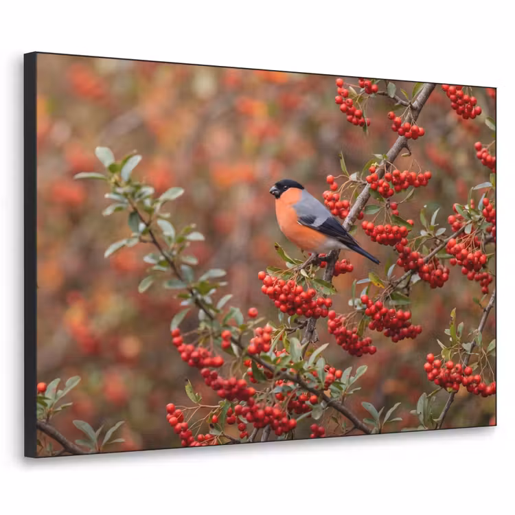 Goudvink - Bessen - Herfst - Natuur - Kleurrijk Textielframe zwart klein -3d