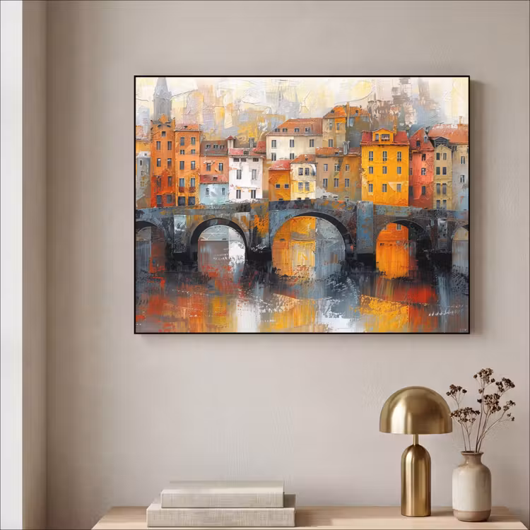 Gracht - Huizen - Kunst - Art Textielframe zwart klein -sfeer2