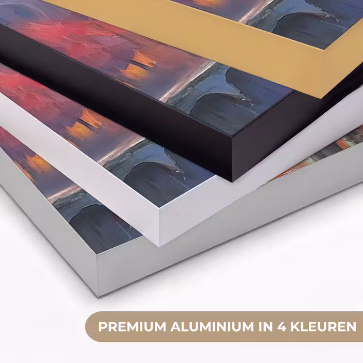 Grachtenpanden - Kunst - Schilderij - Amsterdam Textielframe zwart klein -USP_kleurenNL
