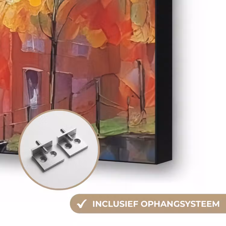 Grachtenpanden - Kunst - Schilderij - Amsterdam Textielframe zwart klein -USP_ophangsysteemNL