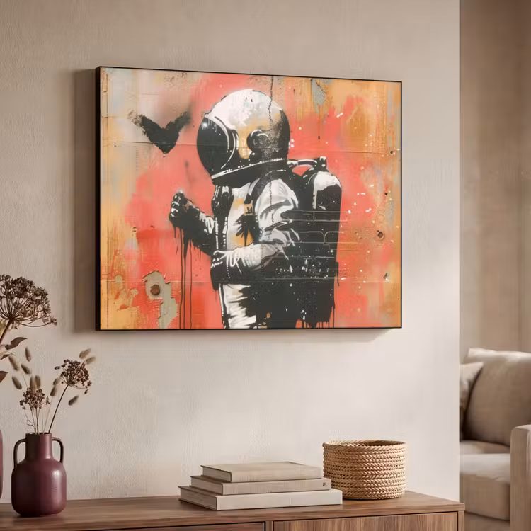 Graffiti - Astronaut - Street art - Ruimte Textielframe - compleet frame klein -sfeer3