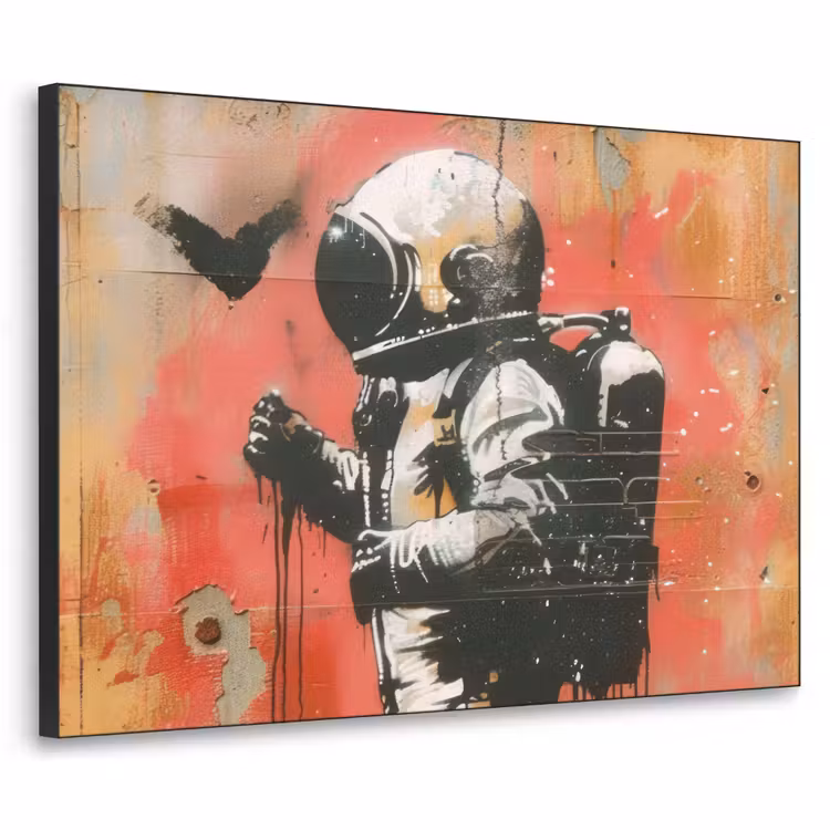Graffiti - Astronaut - Street art - Ruimte Textielframe zwart klein -3d