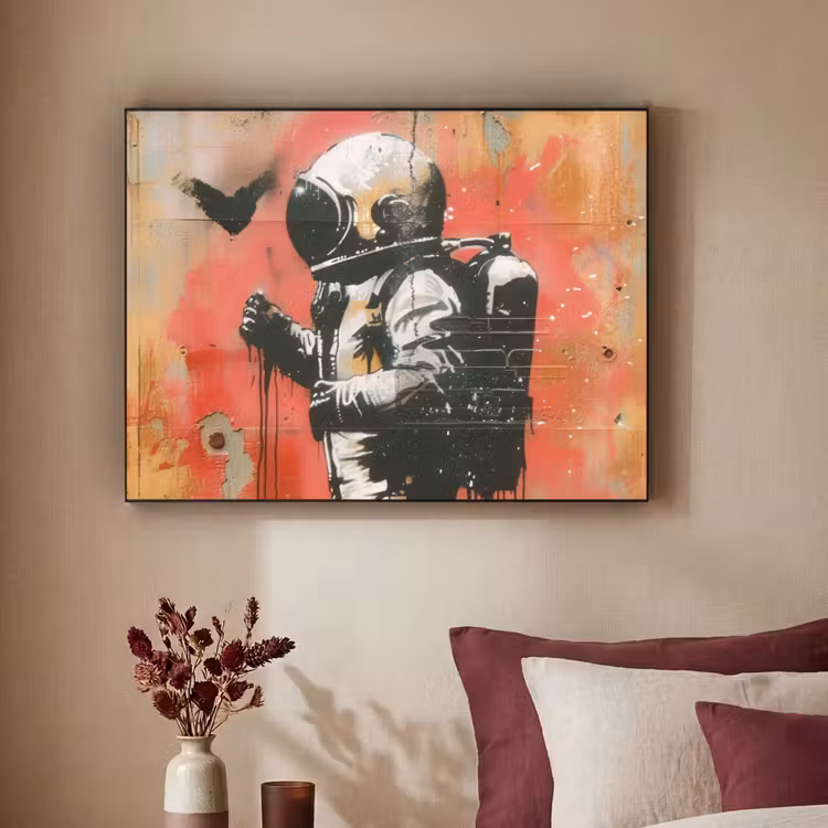 Graffiti - Astronaut - Street art - Ruimte Textielframe zwart klein -sfeer1