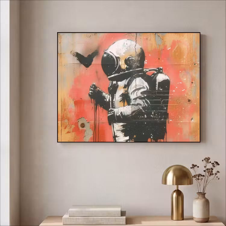 Graffiti - Astronaut - Street art - Ruimte Textielframe - compleet frame klein -sfeer2
