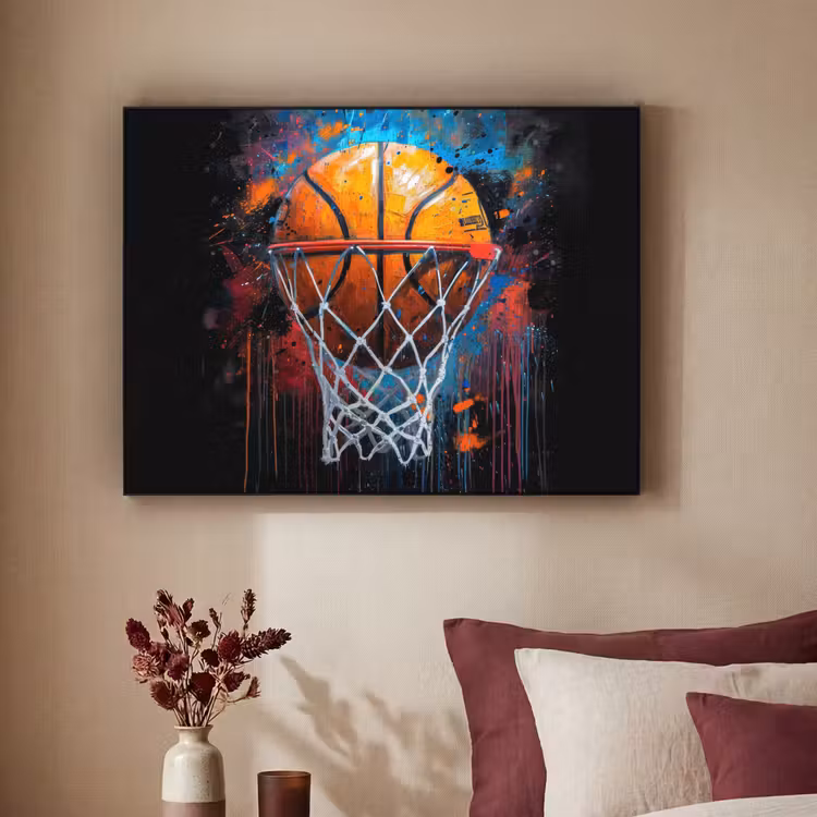 Graffiti - Basketbal - Sport - Zwart - Street art Textielframe zwart klein -sfeer1