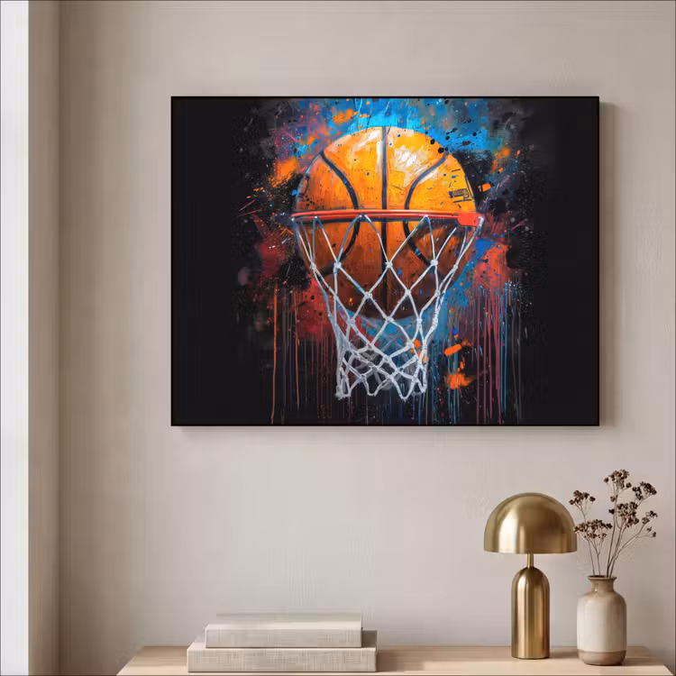 Graffiti - Basketbal - Sport - Zwart - Street art Textielframe - compleet frame klein -sfeer2
