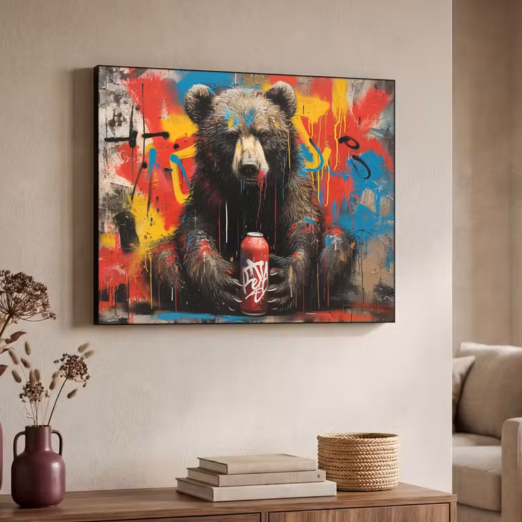 Graffiti - Beer - Dier - Muur - Street art Textielframe - compleet frame klein -sfeer3