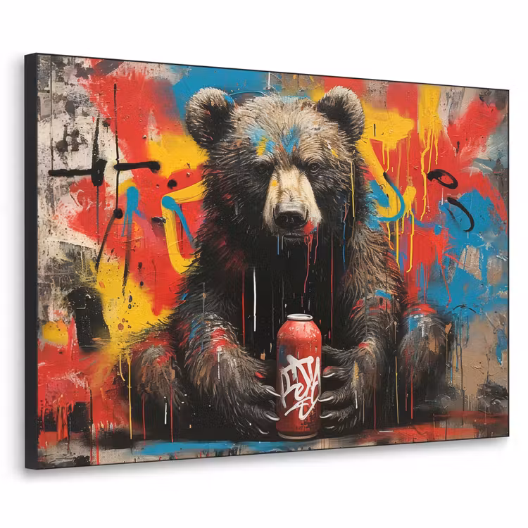 Graffiti - Beer - Dier - Muur - Street art Textielframe zwart klein -3d