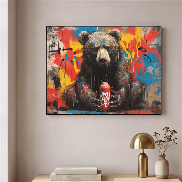 Graffiti - Beer - Dier - Muur - Street art Textielframe zwart klein -sfeer2
