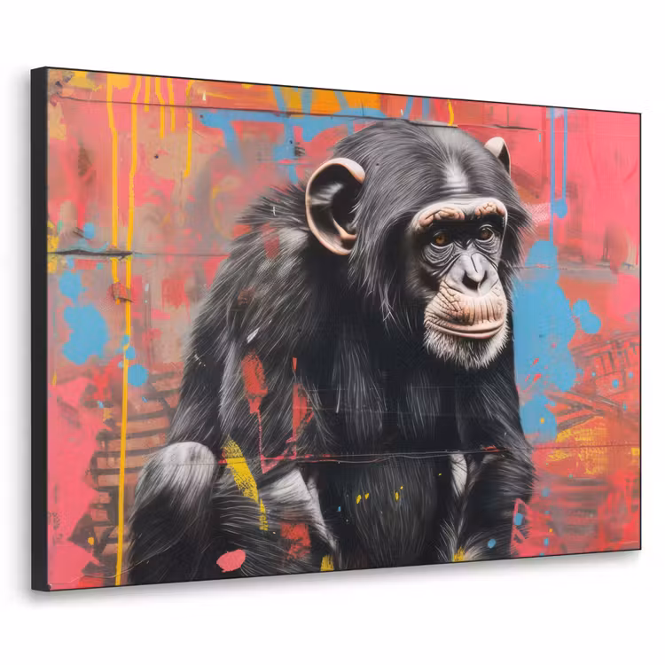 Graffiti - Chimpansee - Aap - Dieren - Street art Textielframe - compleet frame klein -3d