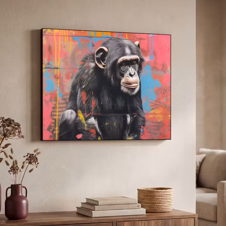 Graffiti - Chimpansee - Aap - Dieren - Street art Textielframe zwart klein -sfeer3