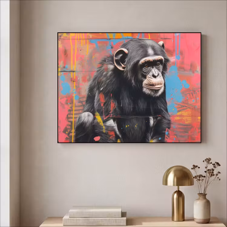Graffiti - Chimpansee - Aap - Dieren - Street art Textielframe zwart klein -sfeer2