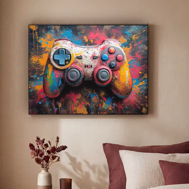 Graffiti - Gaming - Controller - Verf Textielframe - compleet frame klein -sfeer1