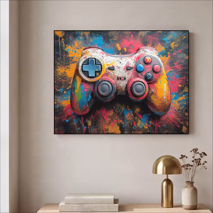 Graffiti - Gaming - Controller - Verf Textielframe zwart klein -sfeer2