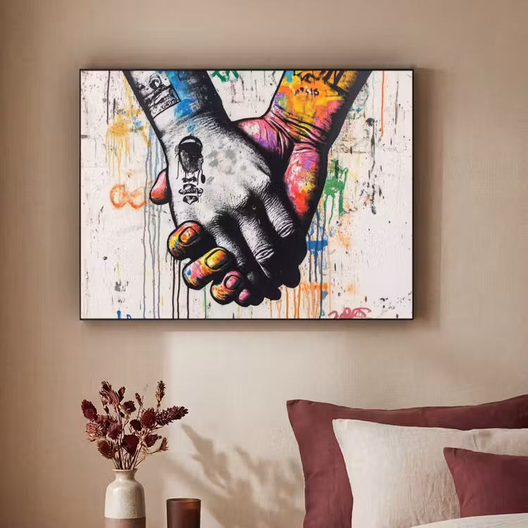 Graffiti - Handen - Vintage - Street art Textielframe zwart klein -sfeer1