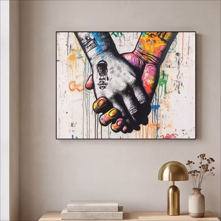 Graffiti - Handen - Vintage - Street art Textielframe zwart klein -sfeer2