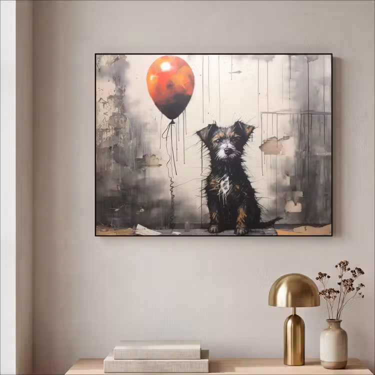 Graffiti - Hond - Ballon - Dieren Textielframe - compleet frame klein -sfeer2
