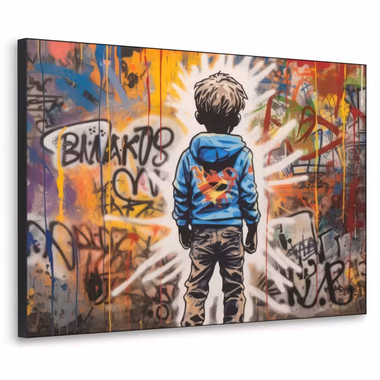 Graffiti - Jongen - Kleuren - Street Art Textielframe zwart klein -3d