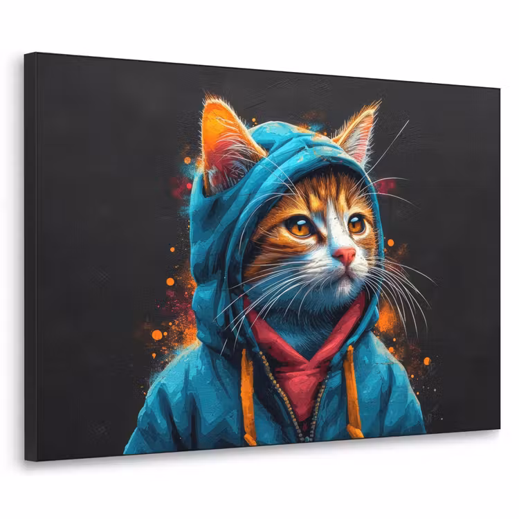 Graffiti - Kat - Zwart - Jas - Street art Textielframe zwart klein -3d