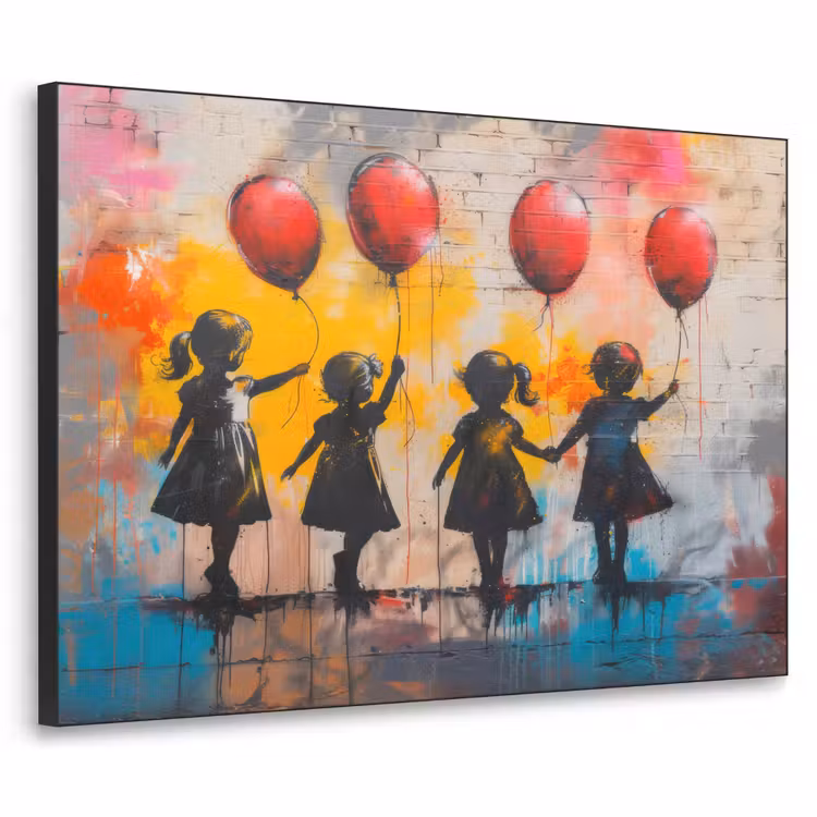 Graffiti - Kinderen - Street art - Ballon - Banksy Style Textielframe - compleet frame klein -3d
