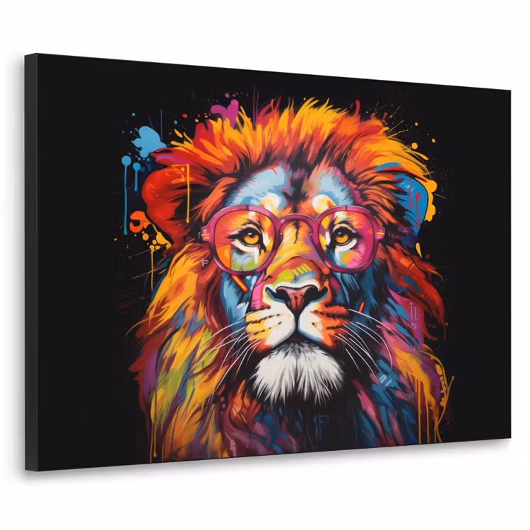 Graffiti - Leeuw - Bril - Zwart - Kleurrijk Textielframe zwart klein -3d