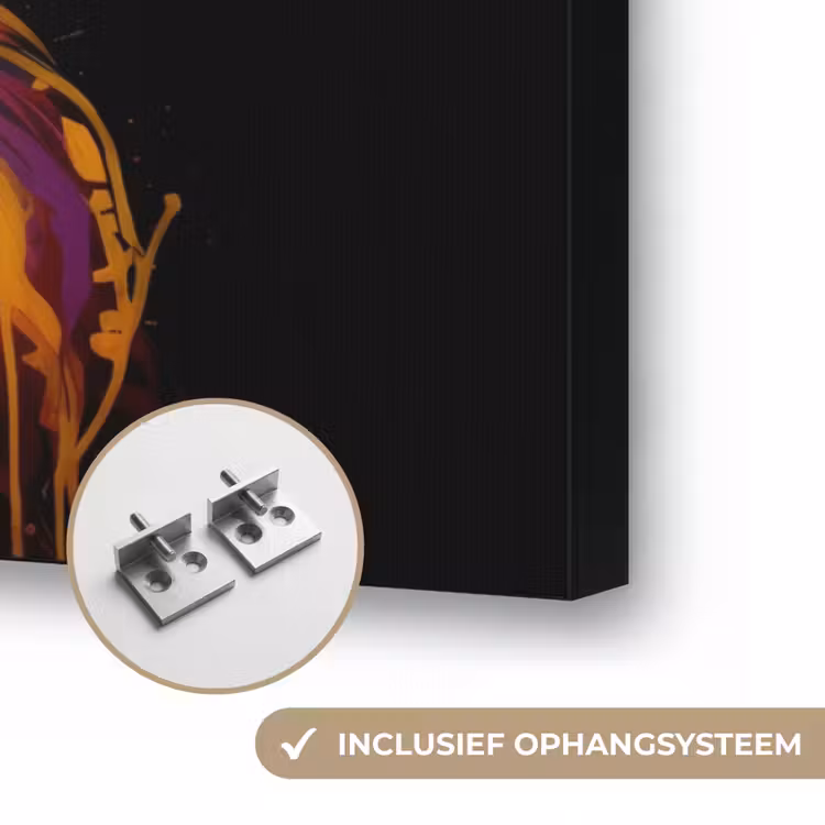 Graffiti - Leeuw - Bril - Zwart - Kleurrijk Textielframe zwart klein -USP_ophangsysteemNL