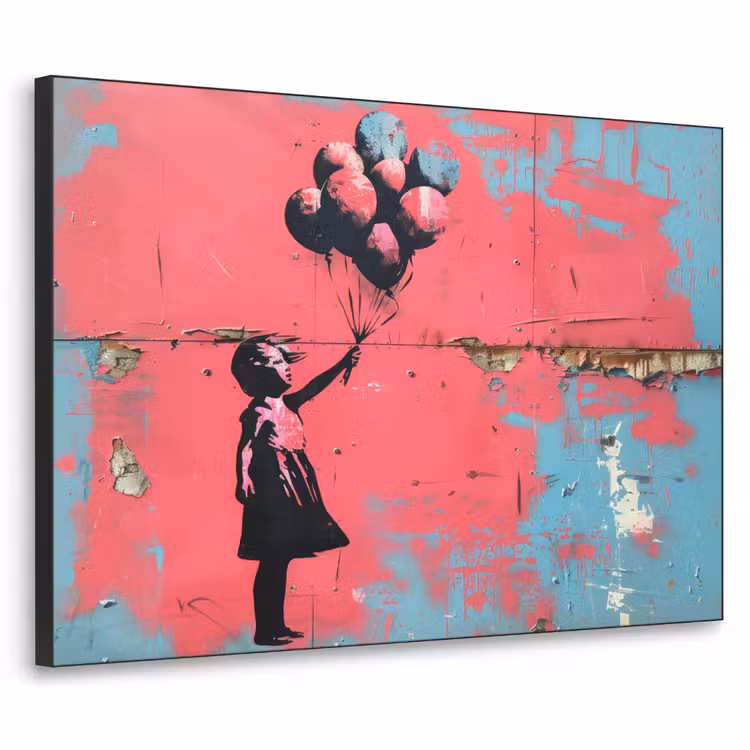 Graffiti - Meisje - Ballon - Roze - Blauw - Street art Textielframe - compleet frame klein -3d