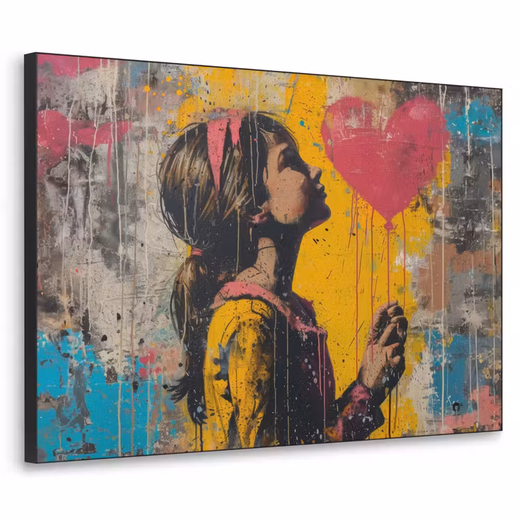 Graffiti - Meisje - Ballon - Street art Textielframe - compleet frame klein -3d
