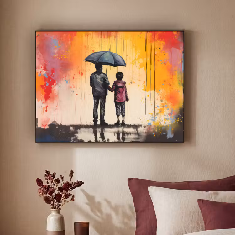 Graffiti - Paraplu - Mensen - Kleuren - Kunst Textielframe zwart klein -sfeer1
