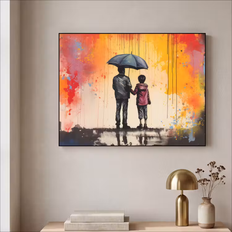 Graffiti - Paraplu - Mensen - Kleuren - Kunst Textielframe zwart klein -sfeer2