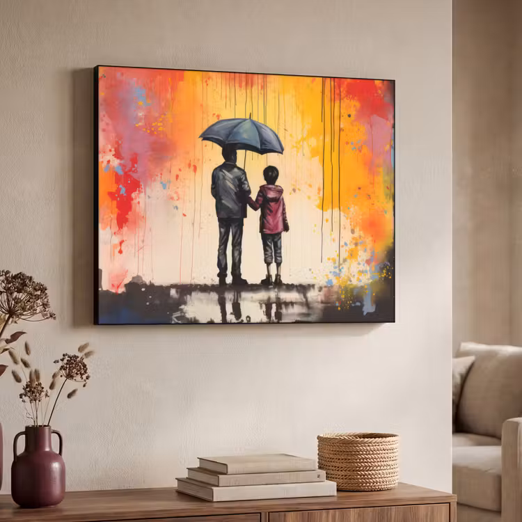 Graffiti - Paraplu - Mensen - Kleuren - Kunst Textielframe zwart klein -sfeer3