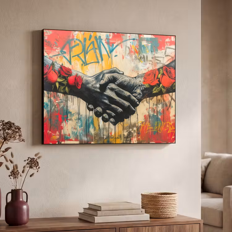 Graffiti - Rozen - Handen - Street art Textielframe - compleet frame klein -sfeer3